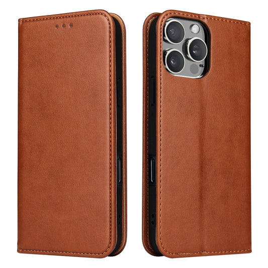 For iPhone 16 Pro Max Fierre Shann PU Genuine Leather Texture Phone Case(Brown) - iPhone 16 Pro Max Cases by FIERRE SHANN | Online Shopping South Africa | PMC Jewellery | Buy Now Pay Later Mobicred