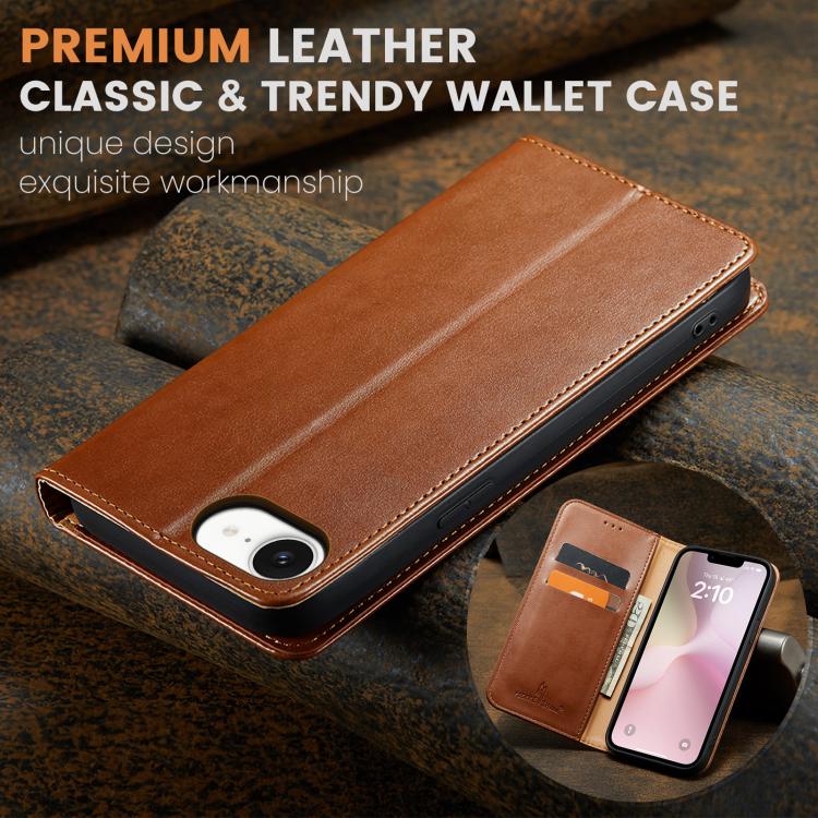 For iPhone 16e Fierre Shann PU Genuine Leather Texture Phone Case(Brown) - iPhone 16e Cases by FIERRE SHANN | Online Shopping South Africa | PMC TechLife | Buy Now Pay Later Mobicred