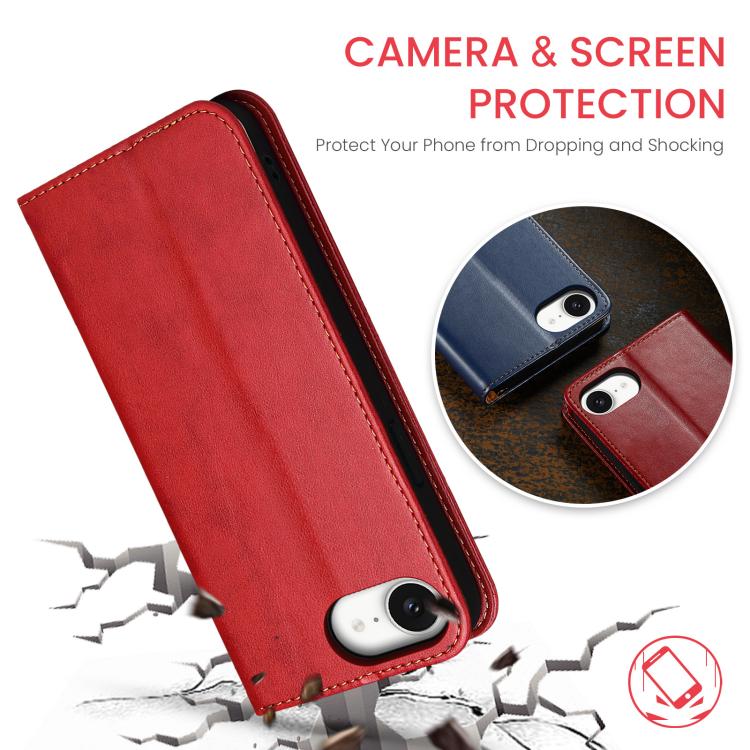 For iPhone 16e Fierre Shann PU Genuine Leather Texture Phone Case(Red) - iPhone 16e Cases by FIERRE SHANN | Online Shopping South Africa | PMC TechLife | Buy Now Pay Later Mobicred