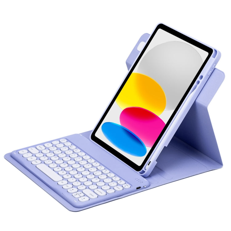 For iPad 10th Gen 10.9 2022 Round Button 360 Degree Rotatable Bluetooth Keyboard Leather Case(Light Purple) - free shipping - PMC TechLife - Order now!