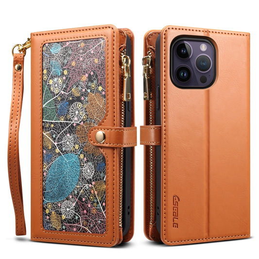 For iPhone 16 Pro ESEBLE Star Series Lanyard Zipper Wallet RFID Leather Case(Brown) - iPhone 16 Pro Cases by ESEBLE | Online Shopping South Africa | PMC Jewellery | Buy Now Pay Later Mobicred