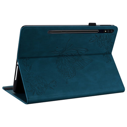 For Samsung Galaxy Tab S9 Butterfly Flower Embossed Leather Tablet Case(Blue) - Galaxy Tab S9 Cases by PMC Jewellery | Online Shopping South Africa | PMC Jewellery | Buy Now Pay Later Mobicred