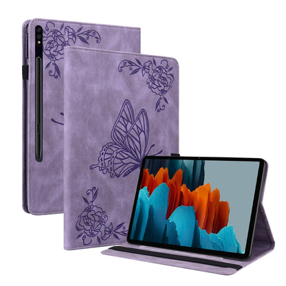 For Samsung Galaxy Tab S9 Butterfly Flower Embossed Leather Tablet Case(Purple) - Galaxy Tab S9 Cases by PMC Jewellery | Online Shopping South Africa | PMC Jewellery | Buy Now Pay Later Mobicred