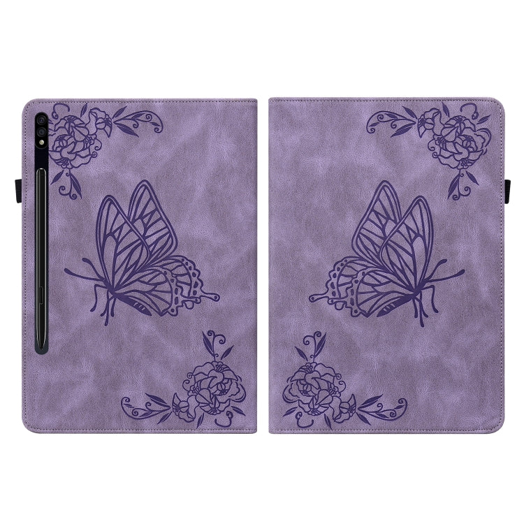 For Samsung Galaxy Tab S9 Butterfly Flower Embossed Leather Tablet Case(Purple) - Galaxy Tab S9 Cases by PMC Jewellery | Online Shopping South Africa | PMC Jewellery | Buy Now Pay Later Mobicred