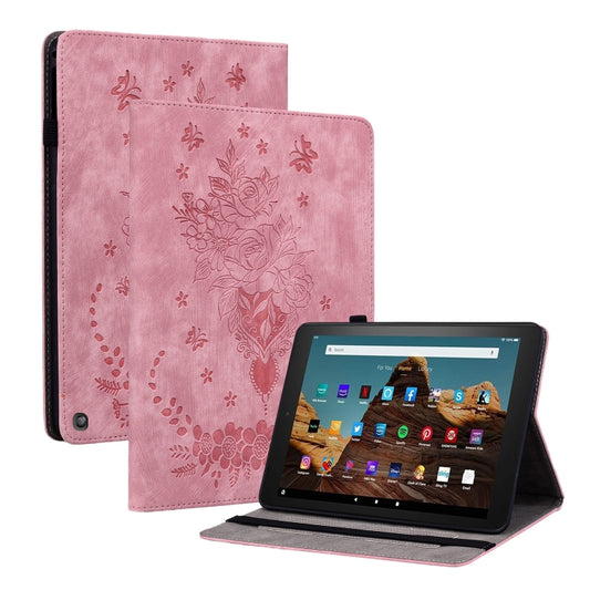 For Amazon Fire HD 10 2023 Butterfly Rose Embossed Leather Tablet Case(Pink) - Amazon by PMC Jewellery | Online Shopping South Africa | PMC Jewellery | Buy Now Pay Later Mobicred