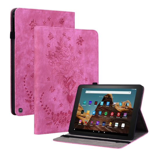 For Amazon Fire HD 10 2023 Butterfly Rose Embossed Leather Tablet Case(Rose Red) - Amazon by PMC Jewellery | Online Shopping South Africa | PMC Jewellery | Buy Now Pay Later Mobicred