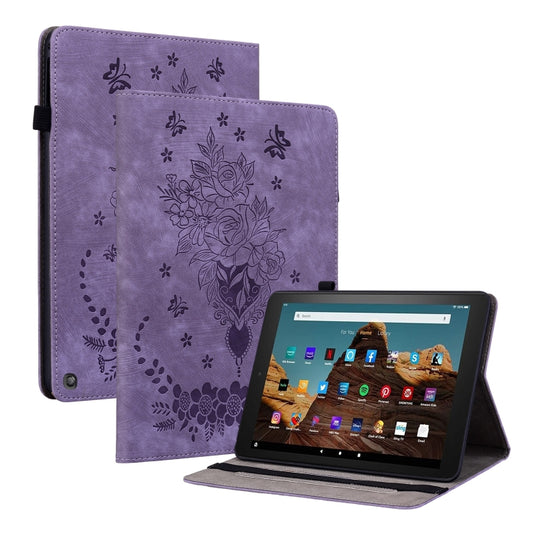 For Amazon Fire HD 10 2023 Butterfly Rose Embossed Leather Tablet Case(Purple) - Amazon by PMC Jewellery | Online Shopping South Africa | PMC Jewellery | Buy Now Pay Later Mobicred