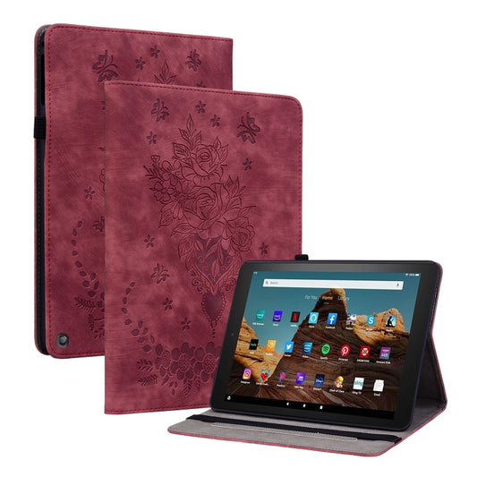 For Amazon Fire HD 10 2023 Butterfly Rose Embossed Leather Tablet Case(Red) - Amazon by PMC Jewellery | Online Shopping South Africa | PMC Jewellery | Buy Now Pay Later Mobicred