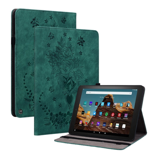 For Amazon Fire HD 10 2023 Butterfly Rose Embossed Leather Tablet Case(Green) - Amazon by PMC Jewellery | Online Shopping South Africa | PMC Jewellery | Buy Now Pay Later Mobicred