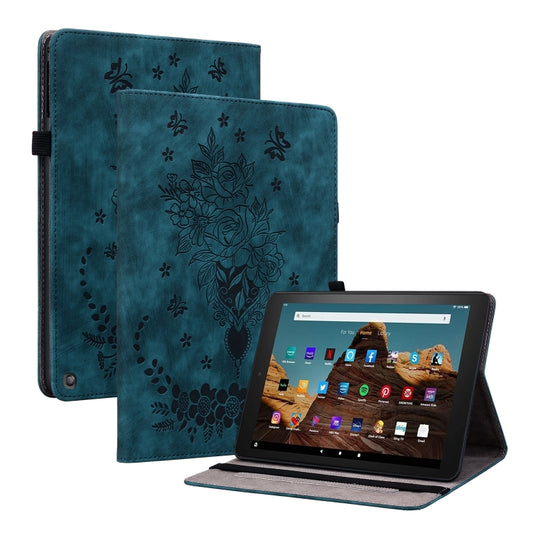 For Amazon Fire HD 10 2023 Butterfly Rose Embossed Leather Tablet Case(Dark Blue) - Amazon by PMC Jewellery | Online Shopping South Africa | PMC Jewellery | Buy Now Pay Later Mobicred