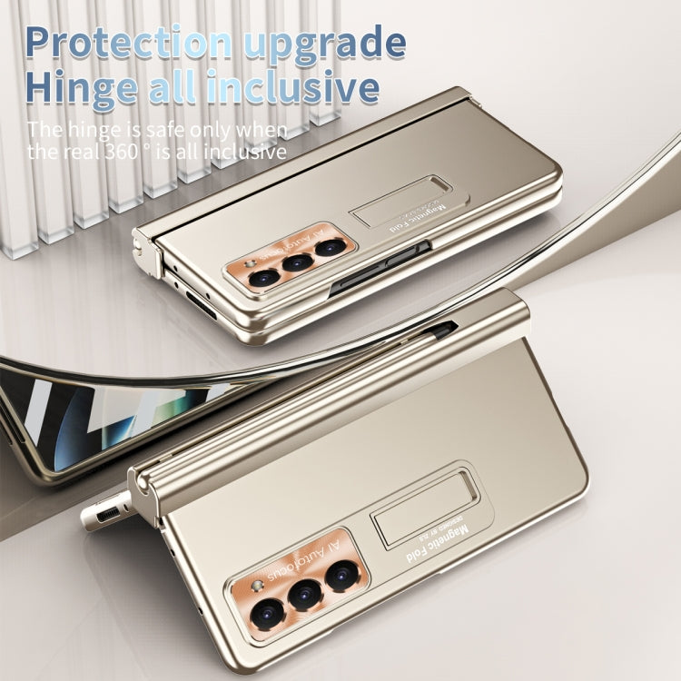 For Samsung Galaxy Z Fold5 Electroplating Corrugated Hinge Folding Phone Case with Pen Slot(Gold) - Galaxy Z Fold5 Cases by PMC Jewellery | Online Shopping South Africa | PMC Jewellery