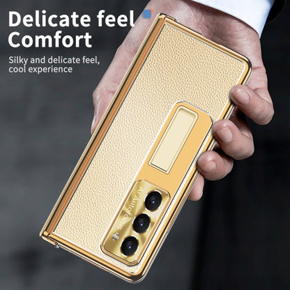 For Samsung Galaxy Z Fold5 Litchi Pattern Magnetic Shell Film Integrated Shockproof Phone Case(Gold) - Galaxy Z Fold5 Cases by PMC Jewellery | Online Shopping South Africa | PMC Jewellery