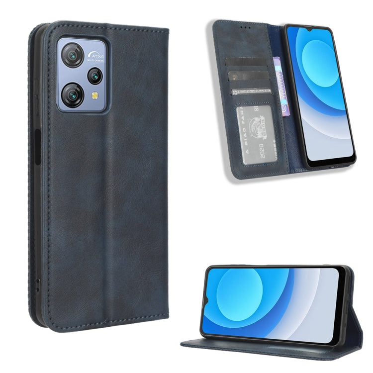 For Blackview A53 / A53 Pro Magnetic Buckle Retro Texture Leather Phone Case(Blue) - More Brand by PMC Jewellery | Online Shopping South Africa | PMC Jewellery