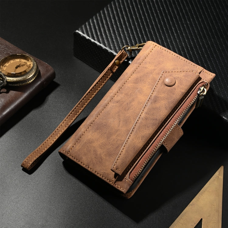 For iPhone 16 Plus ESEBLE Retro Frosted RFID Flip Leather Phone Case(Brown) - free shipping - PMC TechLife - Order now!
