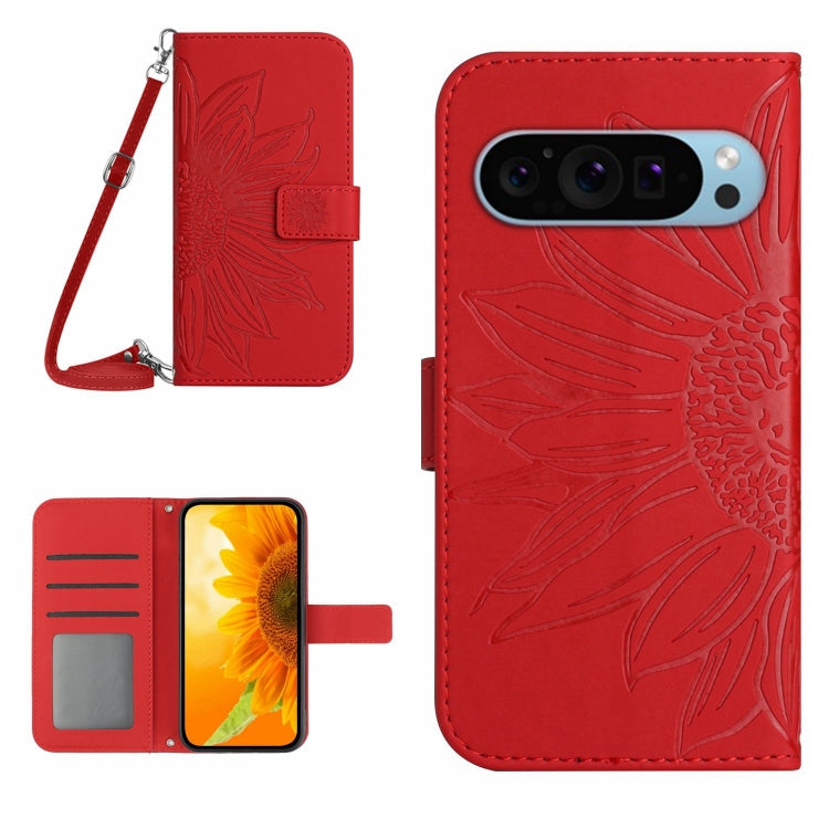 For Google Pixel 9 Skin Feel Sun Flower Embossed Flip Leather Phone Case with Lanyard(Red) - Google Cases by PMC Jewellery | Online Shopping South Africa | PMC Jewellery | Buy Now Pay Later Mobicred