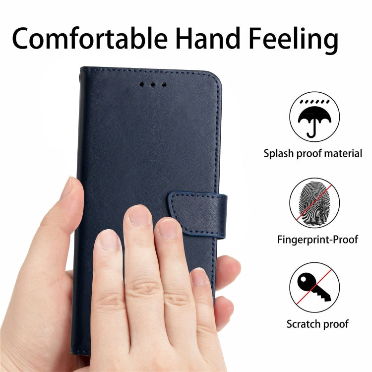 For OPPO A18 / A38 4G HT02 Genuine Leather Fingerprint-proof Flip Phone Case(Blue) - A18 Cases by PMC Jewellery | Online Shopping South Africa | PMC Jewellery | Buy Now Pay Later Mobicred