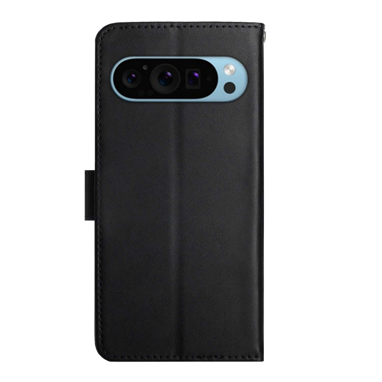 For Google Pixel 9 HT02 Genuine Leather Fingerprint-proof Flip Phone Case(Black) - Google Cases by PMC Jewellery | Online Shopping South Africa | PMC Jewellery | Buy Now Pay Later Mobicred