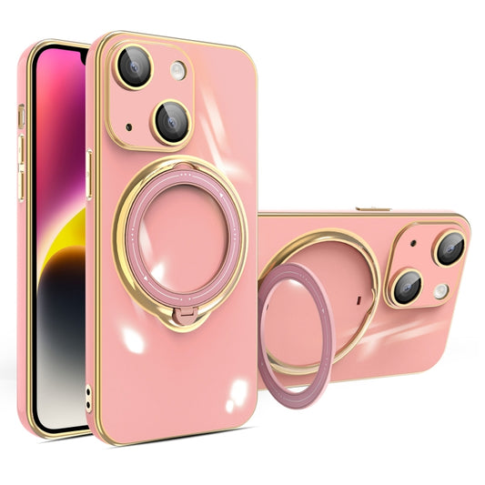 For iPhone 14 Plus Multifunction Electroplating MagSafe Holder Phone Case(Pink) - iPhone 14 Plus Cases by PMC Jewellery | Online Shopping South Africa | PMC Jewellery