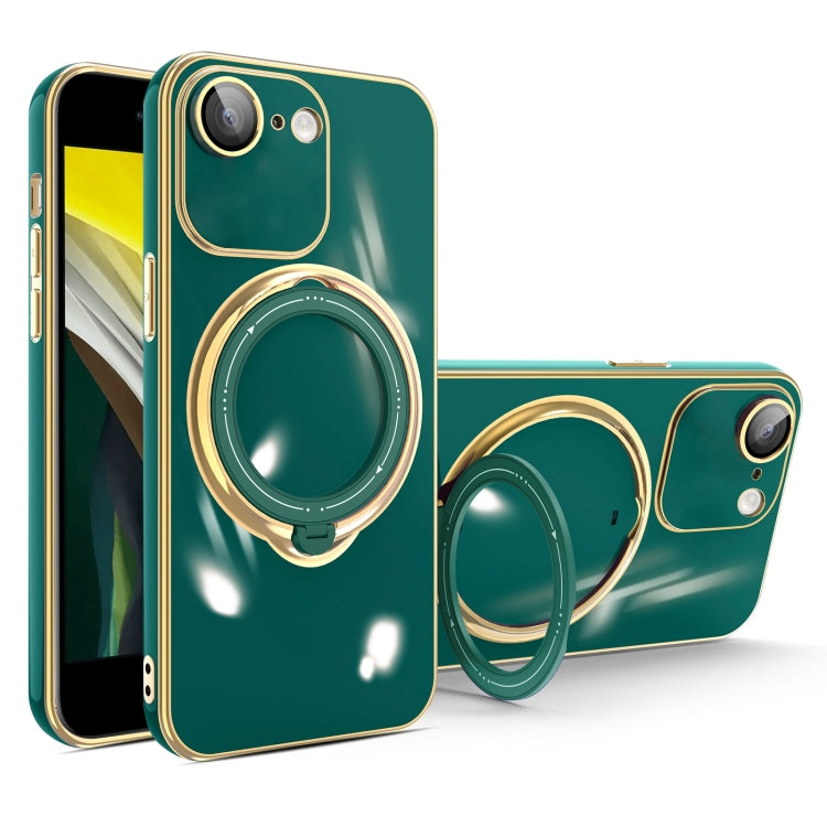 For iPhone SE 2022 / 2020 / 8 / 7 Multifunction Electroplating MagSafe Holder Phone Case(Dark Green) - More iPhone Cases by PMC Jewellery | Online Shopping South Africa | PMC Jewellery