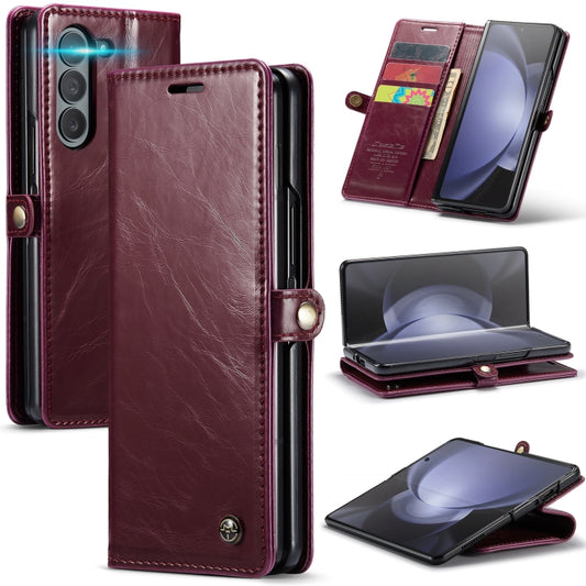 For Samsung Galaxy Z Fold5 CaseMe-003 PU + PC Business Style Crazy Horse Texture Leather Phone Case(Mulberry Red) - Galaxy Z Fold5 Cases by CaseMe | Online Shopping South Africa | PMC Jewellery | Buy Now Pay Later Mobicred