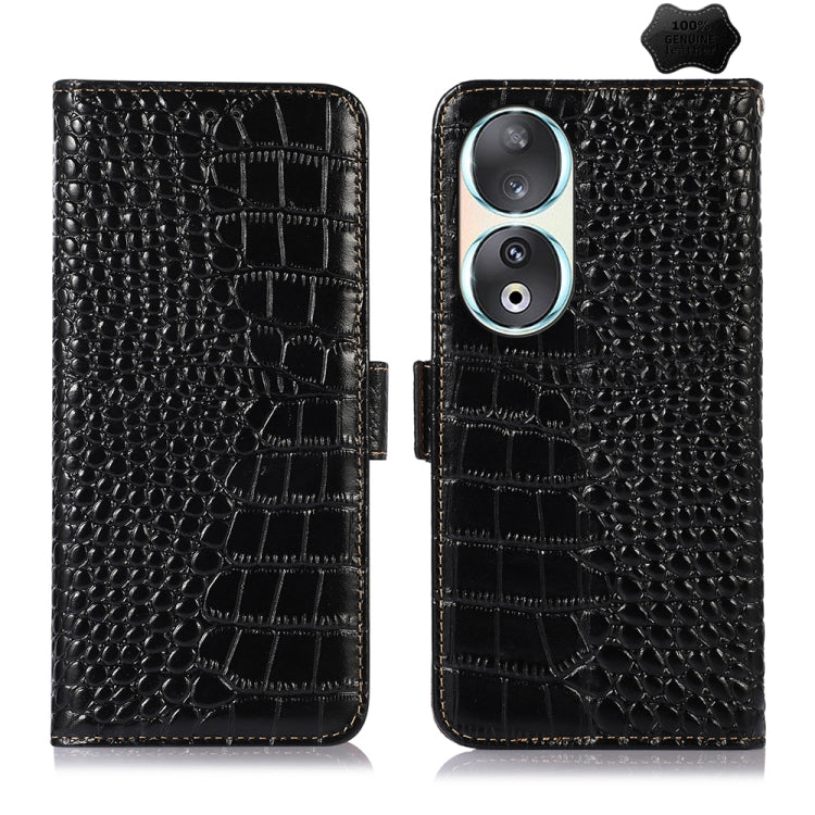 For Honor 90 Crocodile Top Layer Cowhide Leather Phone Case(Black) - Honor Cases by PMC TechLife | Online Shopping South Africa | PMC TechLife | Buy Now Pay Later Mobicred