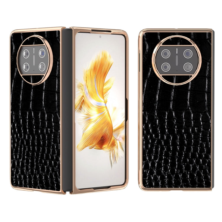 For Huawei Mate X3 Nano Plating Genuine Leather Crocodile Pattern Phone Case(Black) - Huawei Cases by PMC TechLife | Online Shopping South Africa | PMC TechLife | Buy Now Pay Later Mobicred