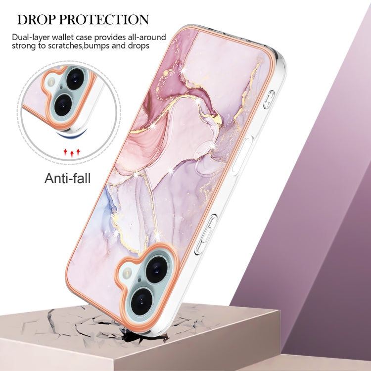 Electroplating Marble Pattern Dual-side IMD TPU Shockproof Phone Case For iPhone 16 Plus(Rose Gold 005) - iPhone 16 Plus Cases by PMC Jewellery | Online Shopping South Africa | PMC Jewellery | Buy Now Pay Later Mobicred