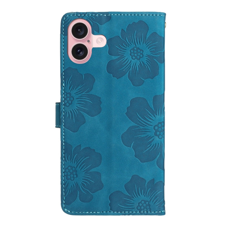For iPhone 16 Plus Flower Embossing Pattern Leather Phone Case(Blue) - iPhone 16 Plus Cases by PMC TechLife | Online Shopping South Africa | PMC TechLife | Buy Now Pay Later Mobicred