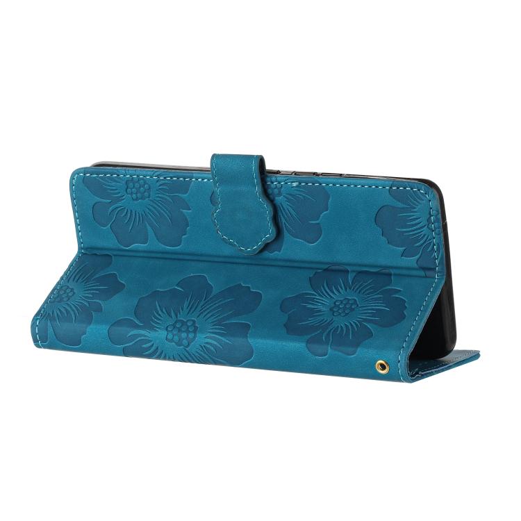 For iPhone 16e Flower Embossing Pattern Leather Phone Case(Blue) - iPhone 16e Cases by PMC TechLife | Online Shopping South Africa | PMC TechLife | Buy Now Pay Later Mobicred