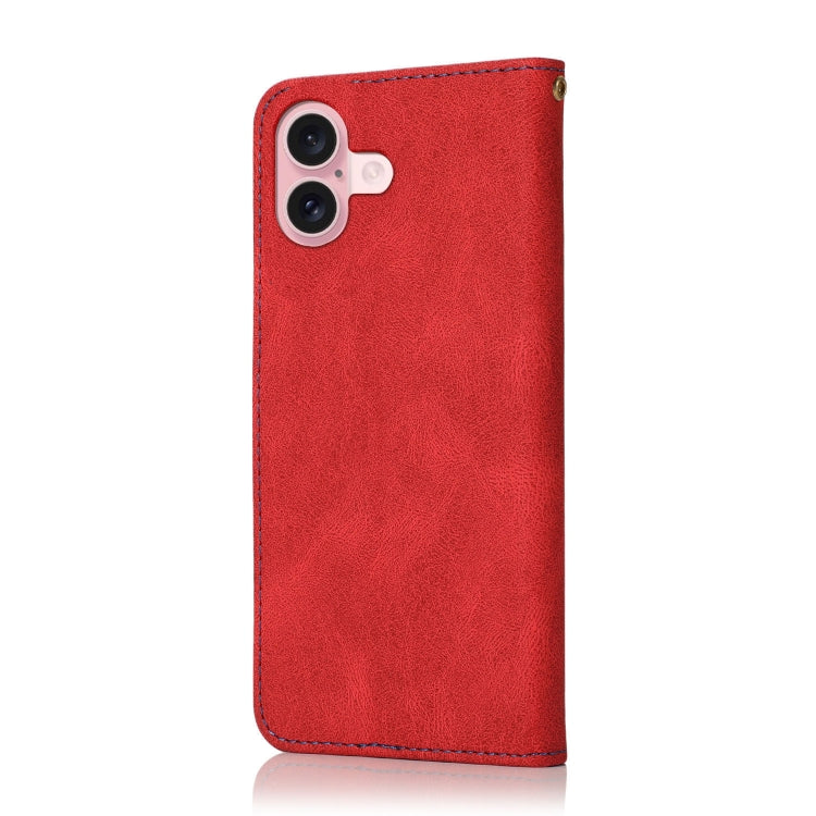 For iPhone 16 Plus Dual-color Stitching Leather Phone Case(Red Blue) - iPhone 16 Plus Cases by PMC Jewellery | Online Shopping South Africa | PMC Jewellery | Buy Now Pay Later Mobicred