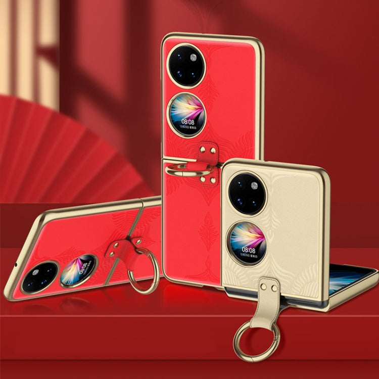 For Huawei P50 Pocket Electroplated Embossed Leather Phone Case with Ring(Gold) - Huawei Cases by PMC TechLife | Online Shopping South Africa | PMC TechLife | Buy Now Pay Later Mobicred