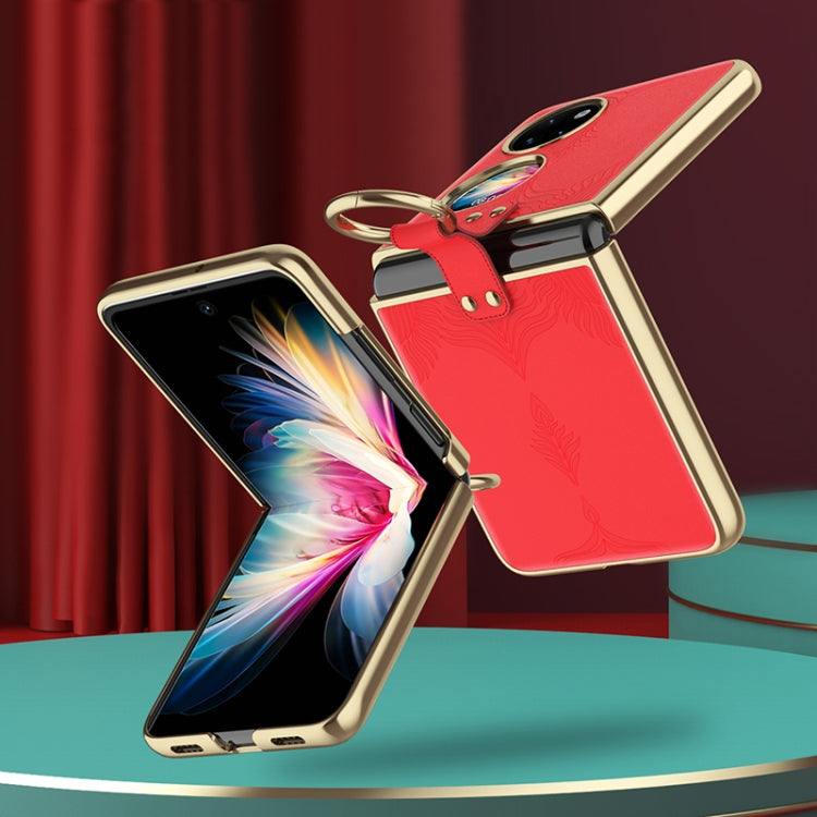 For Huawei P50 Pocket Electroplated Embossed Leather Phone Case with Ring(Red) - Huawei Cases by PMC TechLife | Online Shopping South Africa | PMC TechLife | Buy Now Pay Later Mobicred