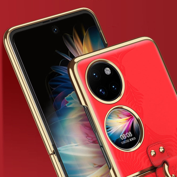 For Huawei P50 Pocket Electroplated Embossed Leather Phone Case with Ring(Red) - Huawei Cases by PMC TechLife | Online Shopping South Africa | PMC TechLife | Buy Now Pay Later Mobicred
