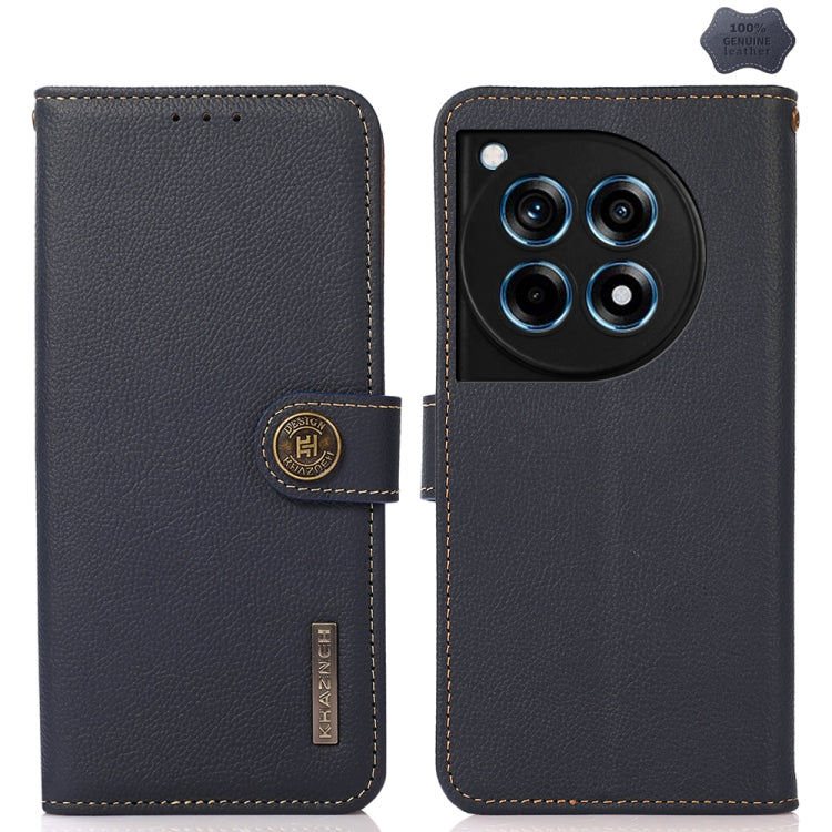For OnePlus 12R KHAZNEH Custer Genuine Leather RFID Phone Case(Blue) - OnePlus Cases by PMC TechLife | Online Shopping South Africa | PMC TechLife | Buy Now Pay Later Mobicred