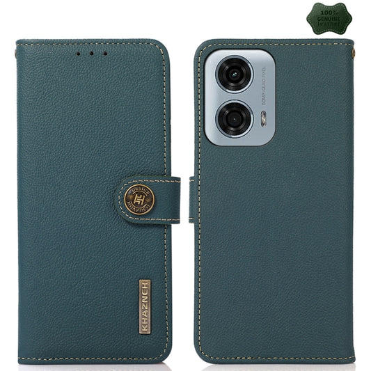 For Motorola Moto G34 KHAZNEH Custer Genuine Leather RFID Phone Case(Green) - Motorola Cases by PMC Jewellery | Online Shopping South Africa | PMC Jewellery | Buy Now Pay Later Mobicred