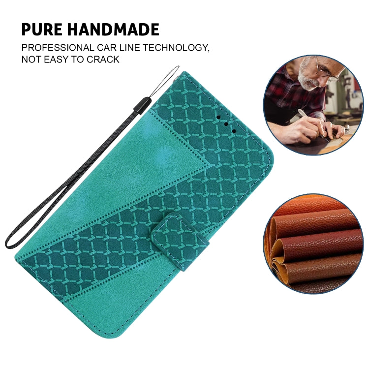 For iPhone 16 Seven-shaped Embossed Leather Phone Case(Green) - iPhone 16 Cases by PMC TechLife | Online Shopping South Africa | PMC TechLife | Buy Now Pay Later Mobicred