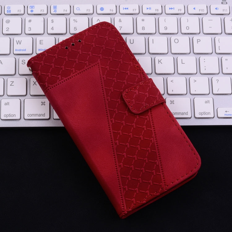 For iPhone 16 Seven-shaped Embossed Leather Phone Case(Red) - iPhone 16 Cases by PMC Jewellery | Online Shopping South Africa | PMC Jewellery | Buy Now Pay Later Mobicred