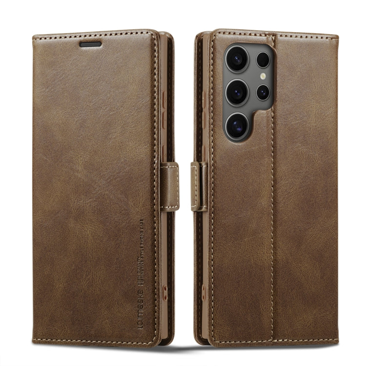 For Samsung Galaxy S24 Ultra LC.IMEEKE RFID Anti-theft Leather Phone Case(Brown) - Galaxy S24 Ultra 5G Cases by LC.IMEEKE | Online Shopping South Africa | PMC Jewellery | Buy Now Pay Later Mobicred