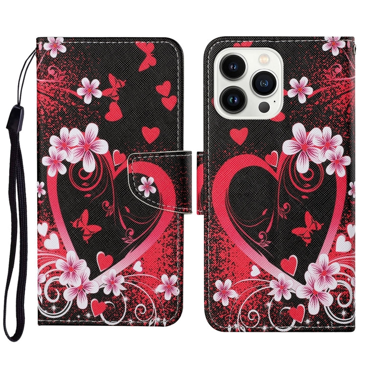 For iPhone 16 Pro 3D Colored Drawing Flip Leather Phone Case(Red Heart) - iPhone 16 Pro Cases by PMC Jewellery | Online Shopping South Africa | PMC Jewellery | Buy Now Pay Later Mobicred