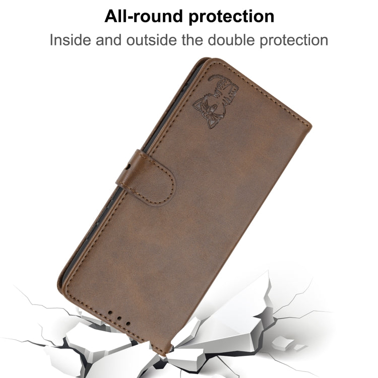 For iPhone 16 Pro Embossed Happy Cat Pattern Flip Leather Phone Case(Brown) - iPhone 16 Pro Cases by PMC TechLife | Online Shopping South Africa | PMC TechLife | Buy Now Pay Later Mobicred