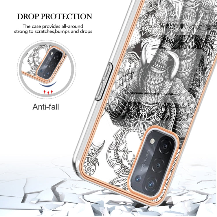 For OPPO A74 / A93 5G / A54 5G / A93s 5G Electroplating Marble Dual-side IMD Phone Case(Totem Elephant) - OPPO Cases by PMC Jewellery | Online Shopping South Africa | PMC Jewellery | Buy Now Pay Later Mobicred