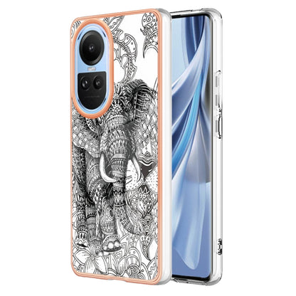 For OPPO Reno10 5G Global Electroplating Marble Dual-side IMD Phone Case(Totem Elephant) - OPPO Cases by PMC Jewellery | Online Shopping South Africa | PMC Jewellery | Buy Now Pay Later Mobicred