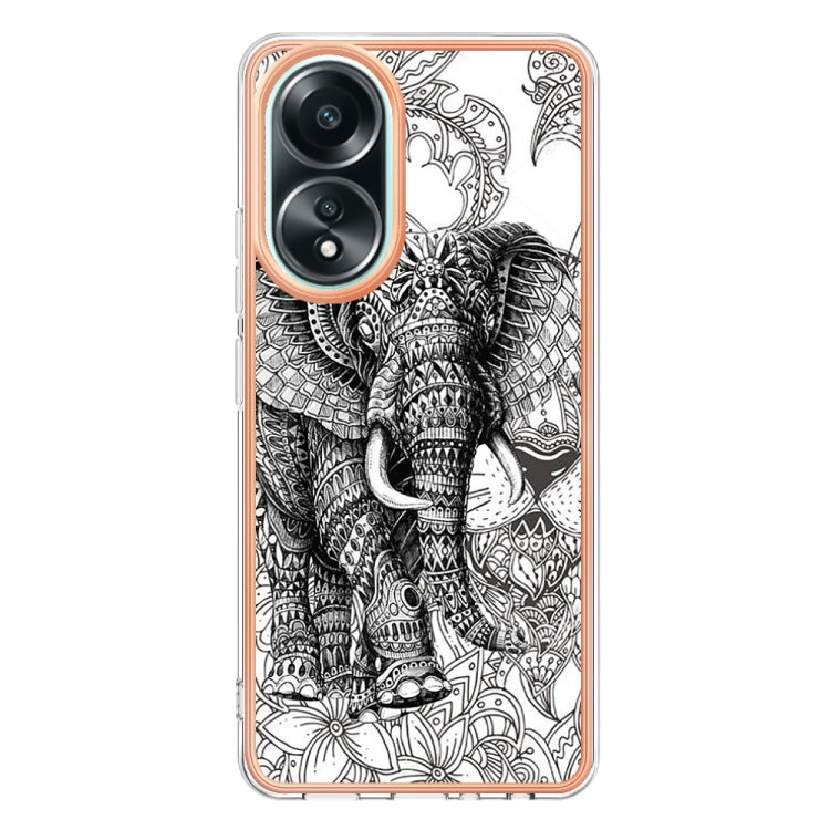 For OPPO A58 4G Electroplating Marble Dual-side IMD Phone Case(Totem Elephant) - OPPO Cases by PMC Jewellery | Online Shopping South Africa | PMC Jewellery | Buy Now Pay Later Mobicred