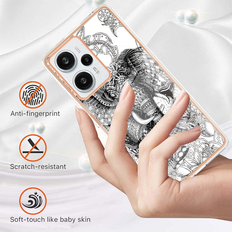 For Xiaomi Poco F5 / Redmi Note 12 Turbo Electroplating Marble Dual-side IMD Phone Case(Totem Elephant) - Xiaomi Cases by PMC Jewellery | Online Shopping South Africa | PMC Jewellery | Buy Now Pay Later Mobicred