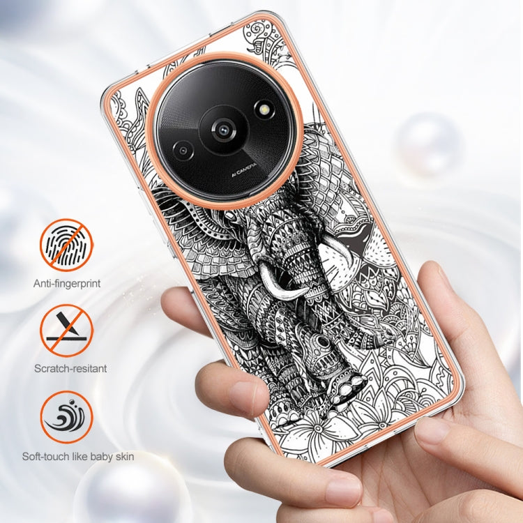 For Xiaomi Redmi A3 Electroplating Marble Dual-side IMD Phone Case(Totem Elephant) - Xiaomi Cases by PMC Jewellery | Online Shopping South Africa | PMC Jewellery | Buy Now Pay Later Mobicred