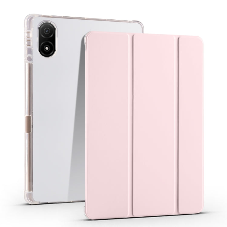 For Honor Pad V8 Pro 3-folding Transparent TPU Smart Leather Tablet Case(Ice Pink) - Honor by PMC TechLife | Online Shopping South Africa | PMC TechLife | Buy Now Pay Later Mobicred