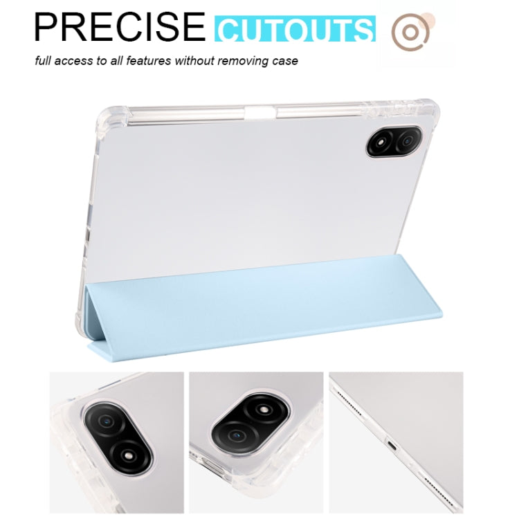 For Honor Pad V8 Pro 3-folding Transparent TPU Smart Leather Tablet Case(Ice Blue) - Honor by PMC TechLife | Online Shopping South Africa | PMC TechLife | Buy Now Pay Later Mobicred