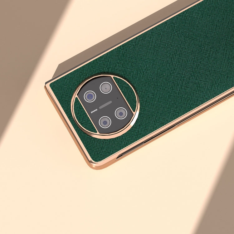 For Huawei Mate X3 Electroplating Cross Texture Genuine Leather Phone Case(Green) - Huawei Cases by PMC TechLife | Online Shopping South Africa | PMC TechLife | Buy Now Pay Later Mobicred