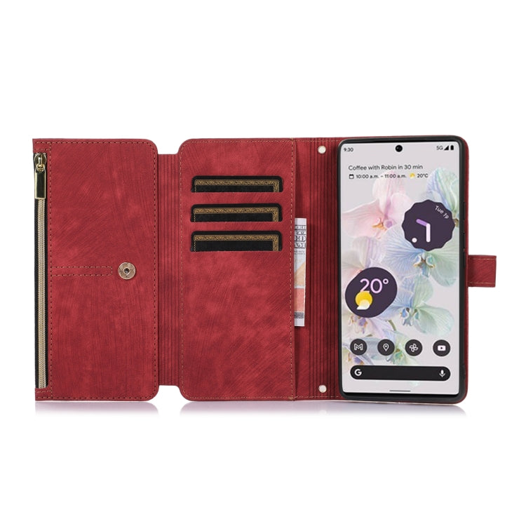 For Google Pixel 7a Dream 9-Card Wallet Zipper Bag Leather Phone Case(Red) - Google Cases by PMC TechLife | Online Shopping South Africa | PMC TechLife | Buy Now Pay Later Mobicred