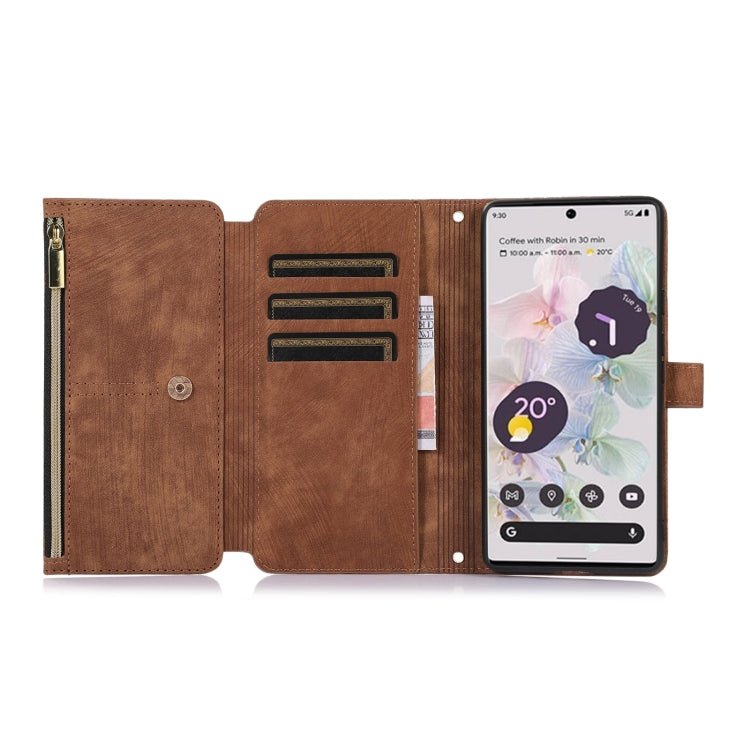 For Google Pixel 7a Dream 9-Card Wallet Zipper Bag Leather Phone Case(Brown) - Google Cases by PMC Jewellery | Online Shopping South Africa | PMC Jewellery | Buy Now Pay Later Mobicred